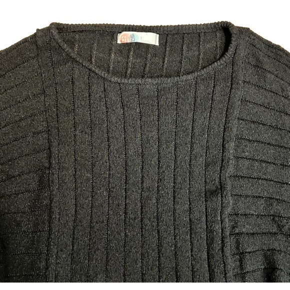 FP BEACH Black Ribbed Knit Sweater Dress Beach Cover-Up Dolman Sleeve Boho Large - Picture 4 of 8